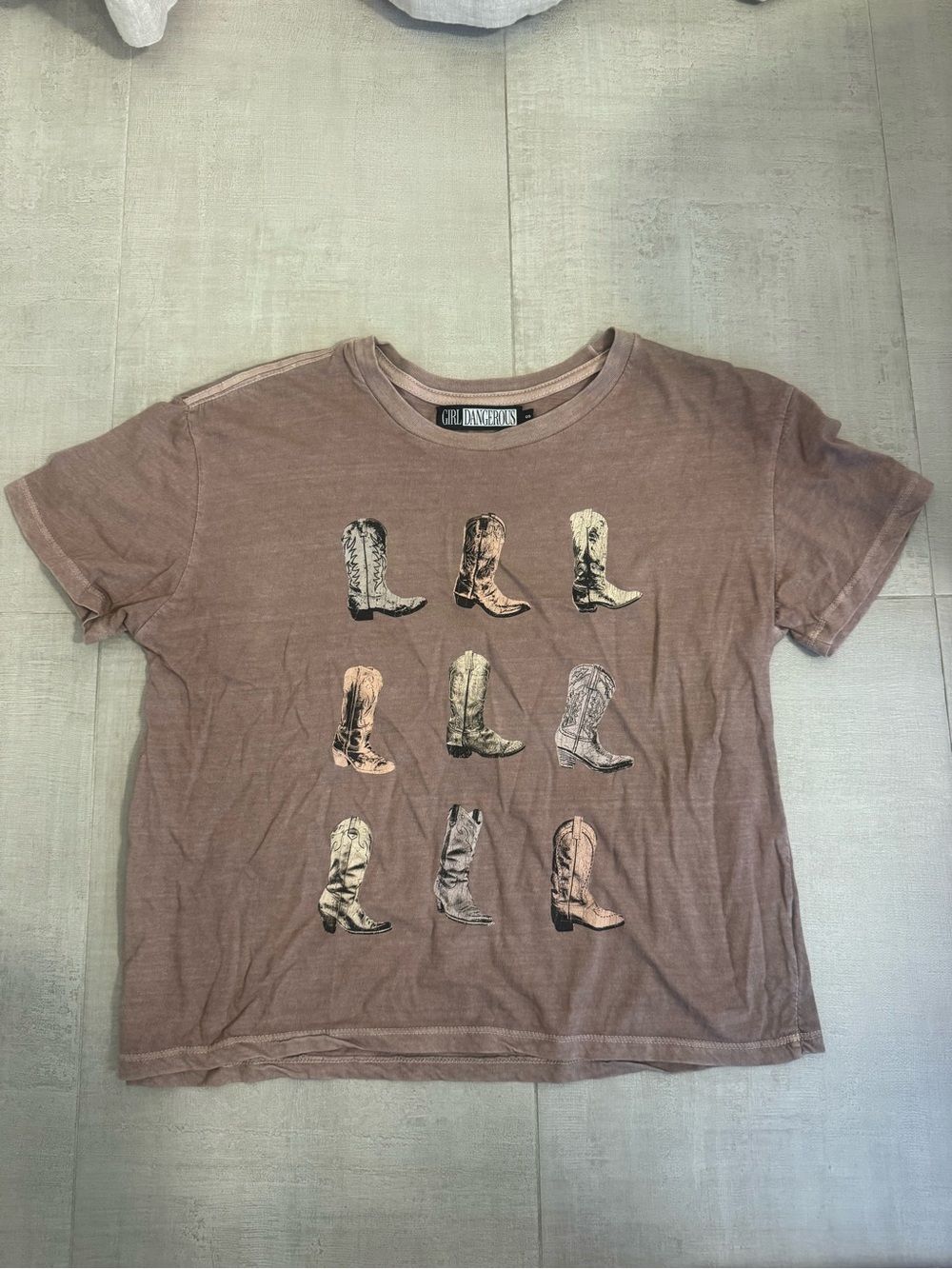 Girl Dangerous Cropped, Cowboy Boot Print Tee